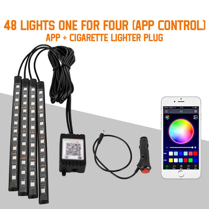 Neon 36 48 72 LED Car Interior Ambient Foot Light Wireless Remote Music APP Control Auto RGB Atmosphere Decorative Lamp