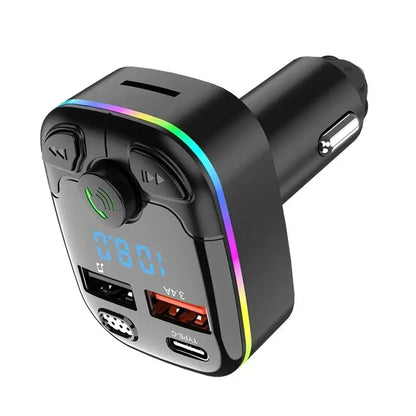 Car Charger FM Transmitter Bluetooth 5.0 PD Type-C Dual USB Ambient Player Handsfree MP3 Charger Type-C Wireless Light