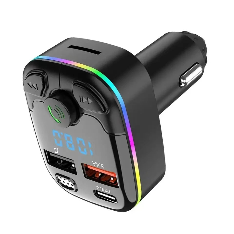 Car Charger FM Transmitter Bluetooth 5.0 PD Type-C Dual USB Ambient Player Handsfree MP3 Charger Type-C Wireless Light