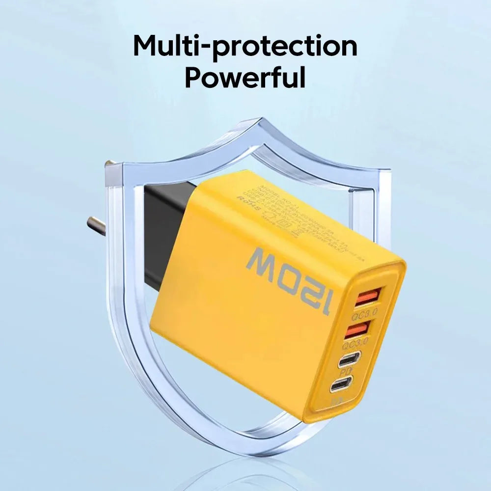 4 Port USB Charger Total 120W Type C Fast Charge Mobile Phone Adapter For IOS/ANDROID Quick Charge Wall Charger