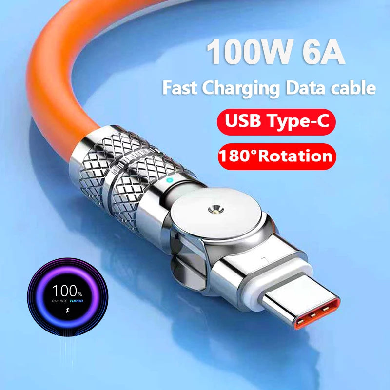 120W 7A Fast Charge USB Type C Cable 180 Degree Rotation Elbow Cable for Game for Xiaomi Redmi Honor Phone Charger USB C Cable