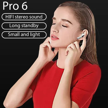 Pro 6 TWS Bluetooth Earphones Wireless Bluetooth Headset Noise Canceling Earbuds with Mic Pro6 Wireless Headphones for IPhone