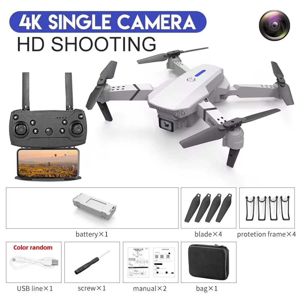 2023 E88 Pro WIFI FPV Drone Wide Angle HD 4K Camera Quadcopter Height Hold RC Foldable Dron Toys Gift