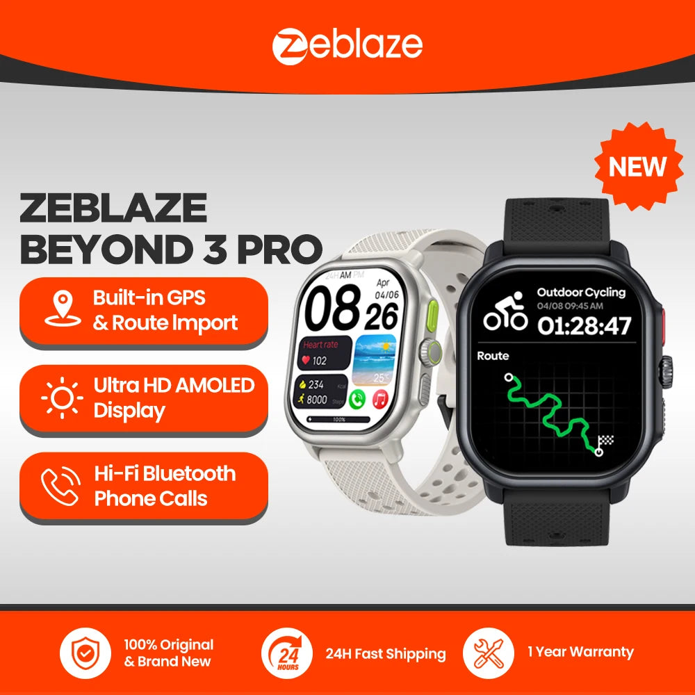New Zeblaze Beyond 3 Pro GPS Smart Watch Built-in GPS &amp; Route Import 2.15" AMOLED Display Make/Receive Phone Calls Smartwatch