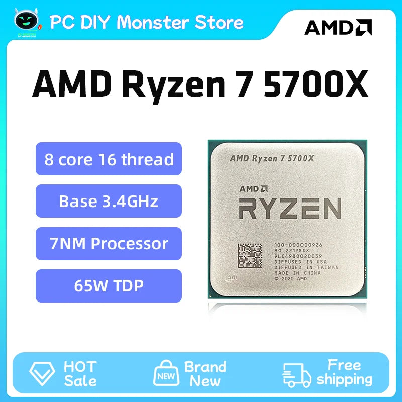 AMD New Ryzen 7 5700X R7 5700X 3.4GHz 8 Core 16 Thread CPU Processor 7NM L3=32M Socket AMD AM4 Gaming processor processor