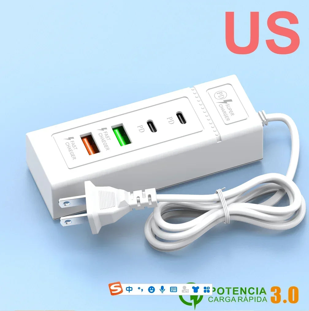 USB Power Strip Phone Charger Station Splitter 4 Port USB Type C Fast Charger Phone Charging Plug USB US