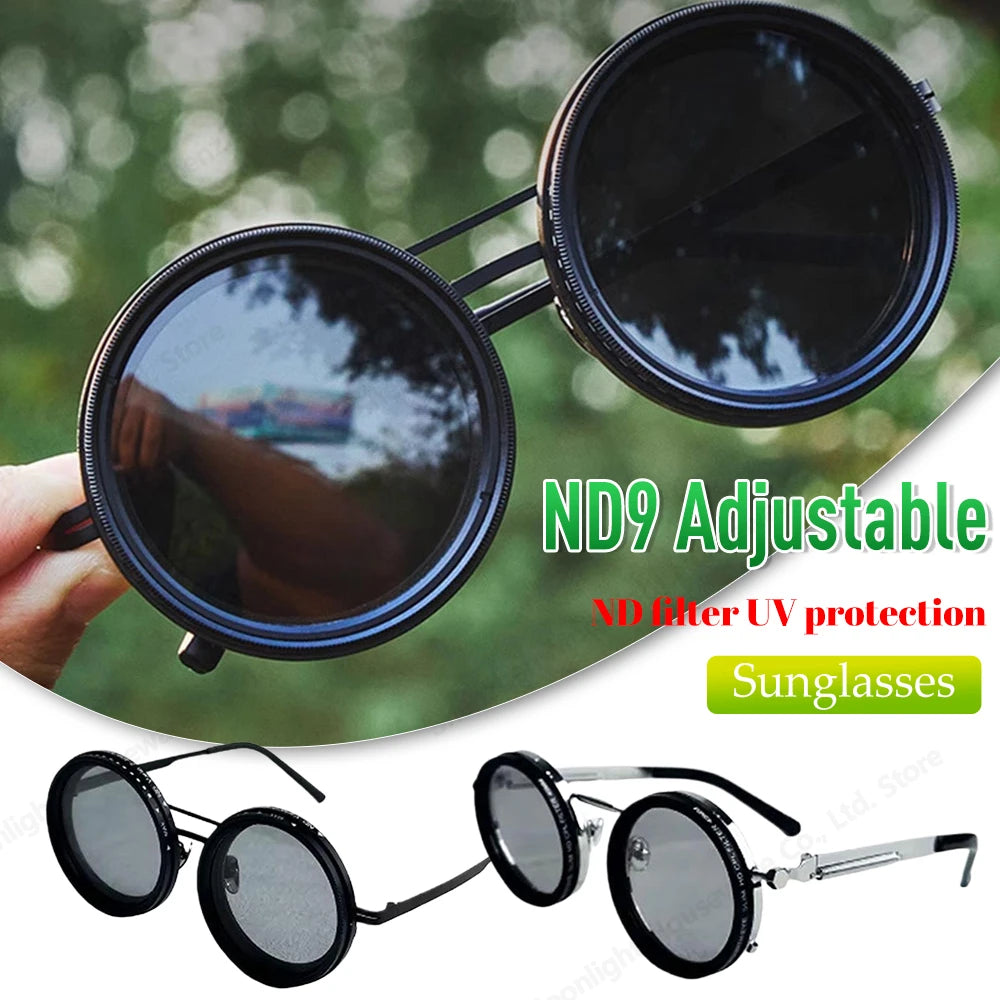 ND9 adjustable dimming sunglasses Retro Punk round men's outdoor fishing UV400 polarized driving sunglasses for Driving Fishing
