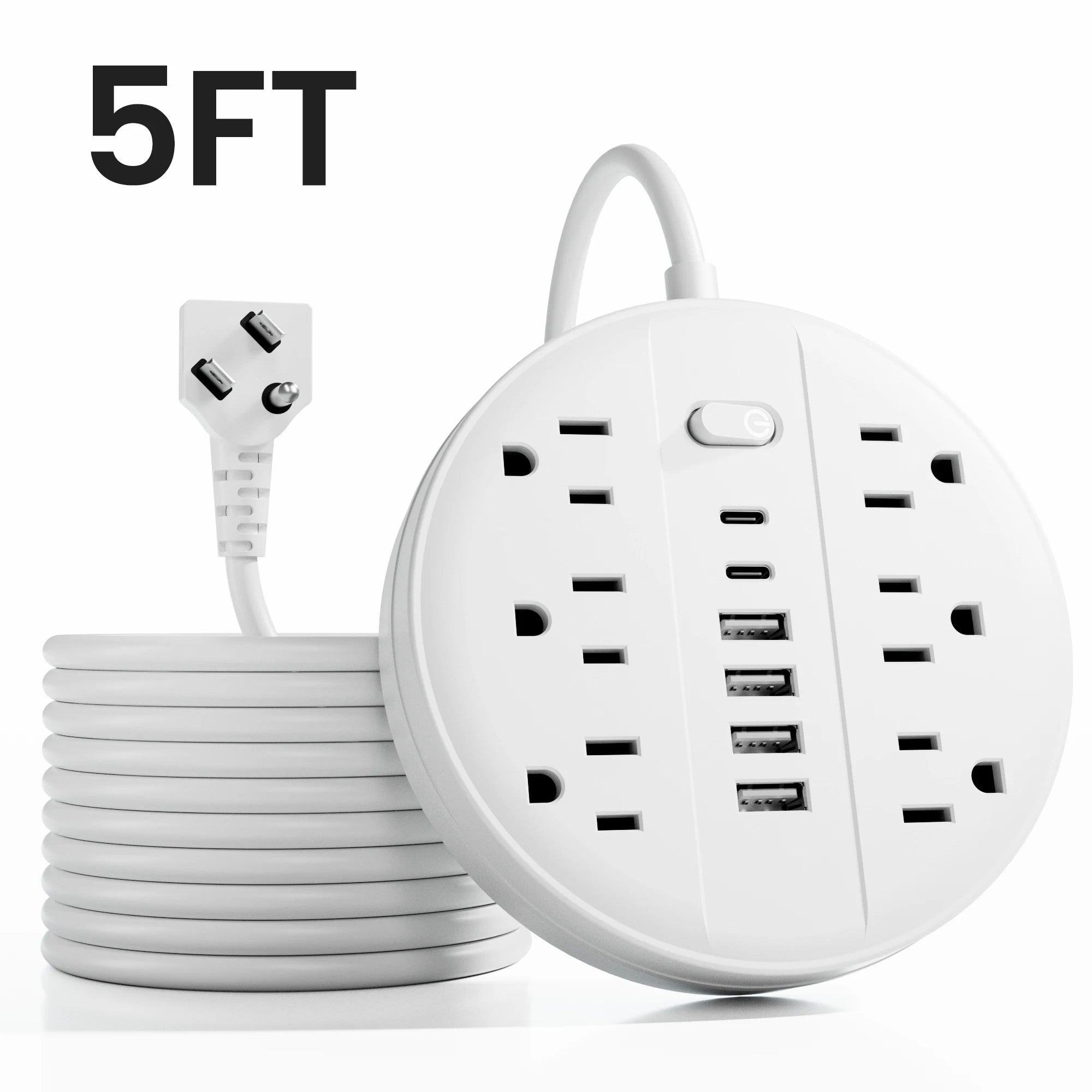 US Power strip Surge protection and control switches. 6 AC outlets and 6 USB ports (2 TYPE-C ports) 5 ft/10 ft cord optional