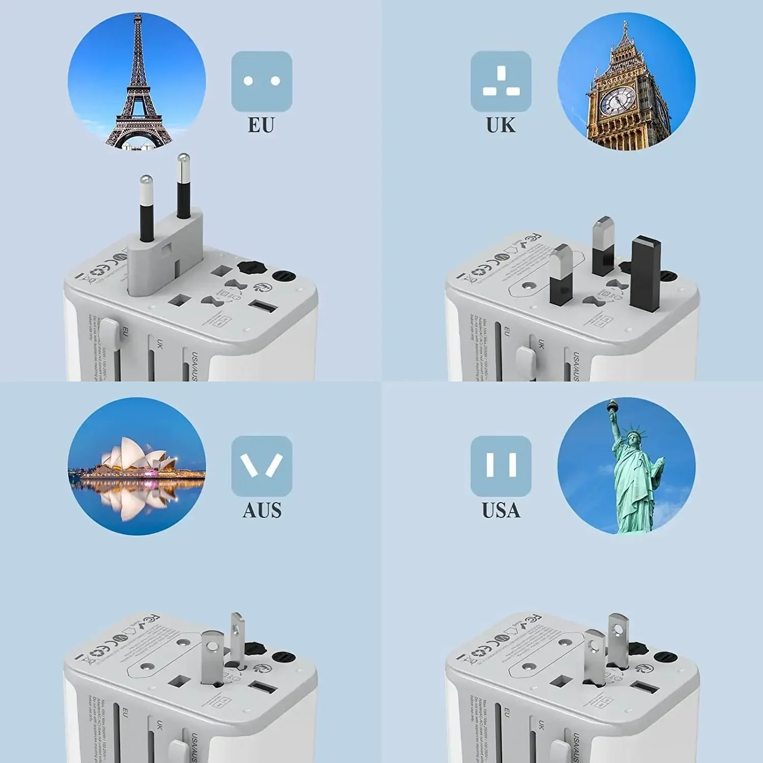 TESSAN Universal Travel Adapter with USB Port and Type C, Worldwide Power Adapter EU/UK/USA/AUS Plug for International Travel
