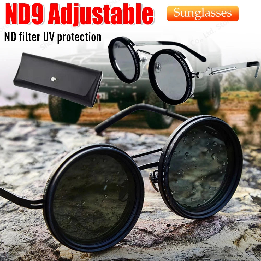ND9 adjustable dimming sunglasses Retro Punk round men's outdoor fishing UV400 polarized driving sunglasses for Driving Fishing