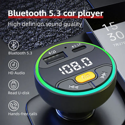 Car FM Transmitter Bluetooth 5.3 Handsfree Wireless Car Kit USB C Car Charger Auto Radio Fm Modulator Mp3 Player Adapter 