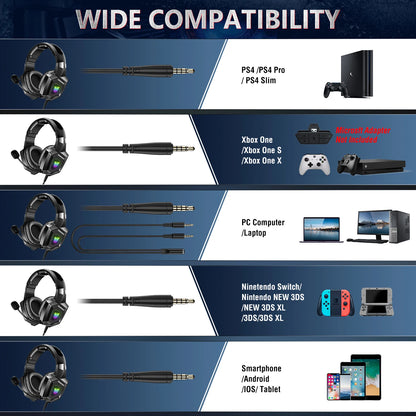 ONIKUMA K8 Wired Gaming Headphones with Flexible HD Mic RGB Lighting Effect Over-Ear Wired Headset Gamer for PC Gaming Xbox