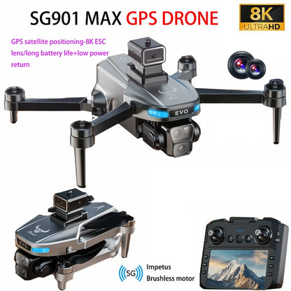 SG901MAX GPS Drone 8K Professional HD Dual Camera With Screen 5G WIFI 360°Obstacle Avoidance Brushless Foldable Quadcopter Drone