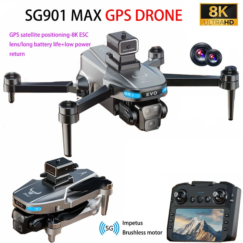 SG901MAX GPS Drone 8K Professional HD Dual Camera With Screen 5G WIFI 360°Obstacle Avoidance Brushless Foldable Quadcopter Drone