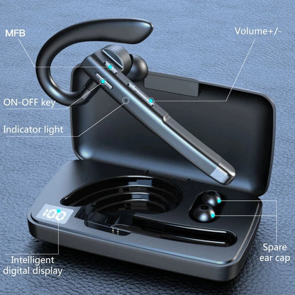 YYK520 Bluetooth Headset Noise Canceling Sports Earphone Waterproof Digital Display Headphones Single Ear Earbuds Over-Ear