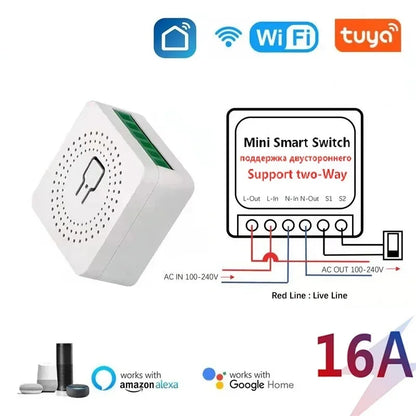 Tuya 16A WiFi Smart Switch Module 2-way Control Mini Switch Breaker Smart Life Work With Alexa Google Alice