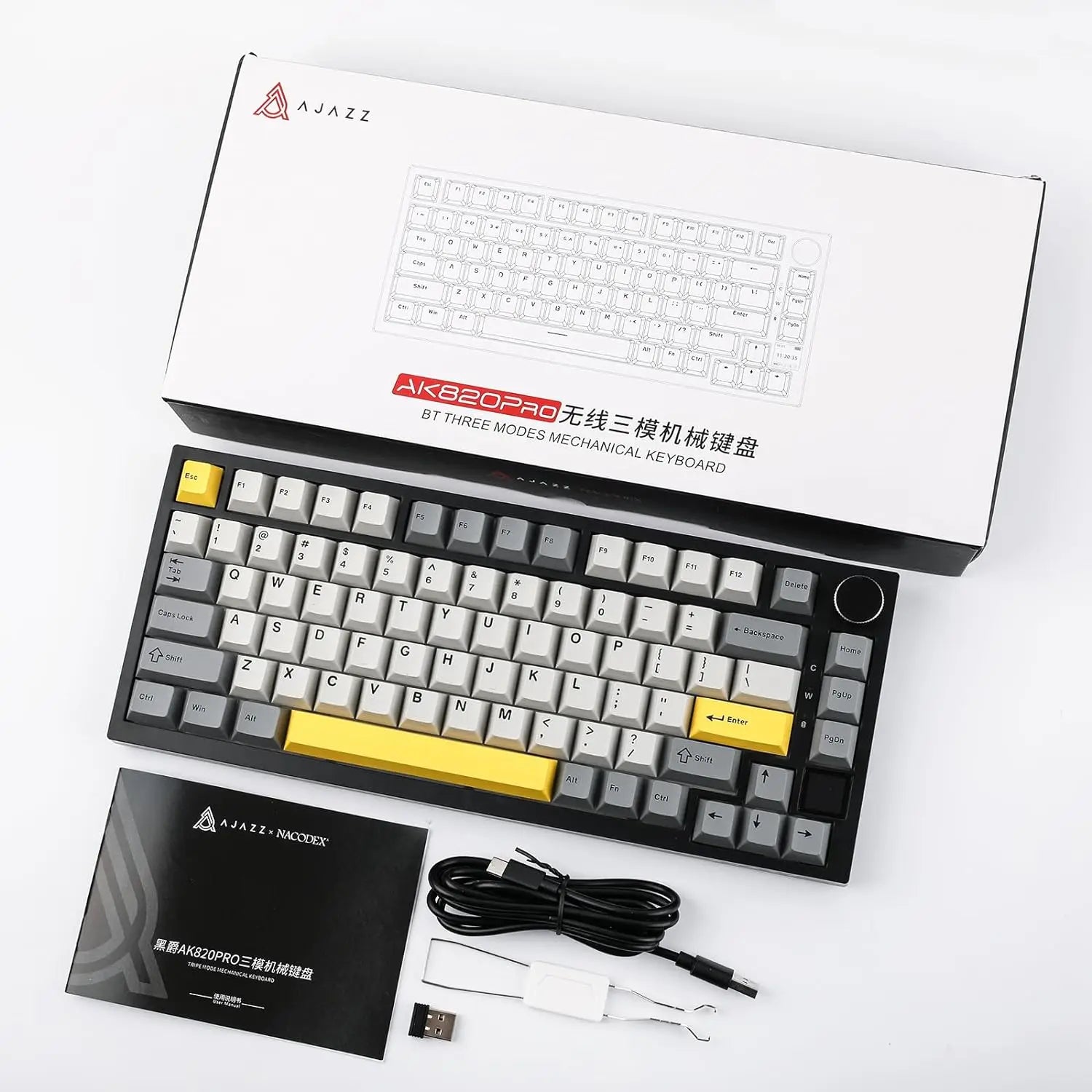 AJAZZ AK820/AK820Pro Mechanical Keyboard TFT Screen Multifunctional Knob Gaming Keyboard Wired/2.4GHz/BT Connect PC Keyboard