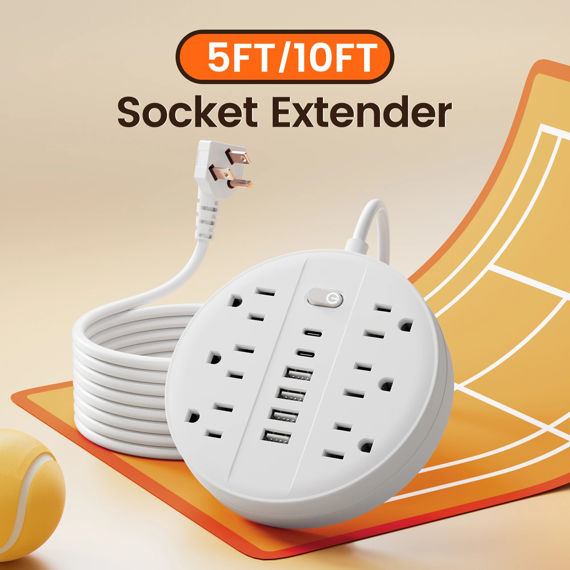 US Power strip Surge protection and control switches. 6 AC outlets and 6 USB ports (2 TYPE-C ports) 5 ft/10 ft cord optional