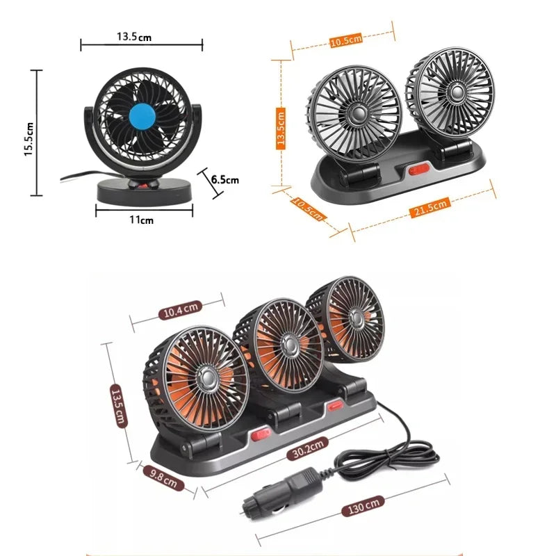 Car Fan 360° Adjustable 3 Head Air Fan Automotive Electric Fan USB/12V/24V Fan 2 Speed ​​Smart Silent Fan For Home Desk Office&amp;Car