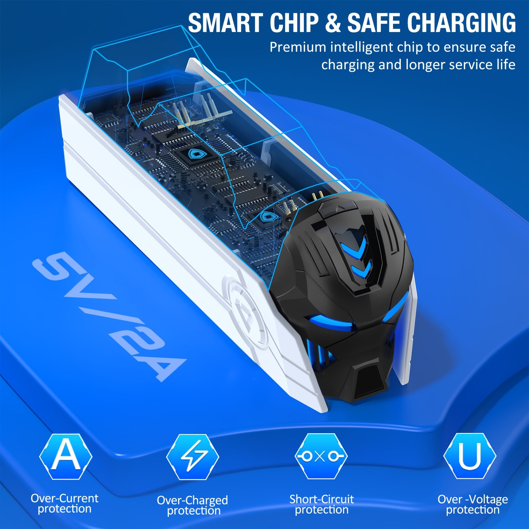 PS5 Dualsense Controller Charger Station with Fast Charging (Over-Charge/Short-Circuit Protection, Smart Chip) - Dual Stand Organizer Dock, LED Lighting - Compatible with PS5 Dualsense Controllers - Birthday/Holiday/Halloween