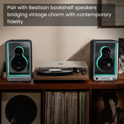 BESTISAN SR15 BT Bookshelf Home Speakers, Active Stereo Speakers for TV/Record Player with Subwoofer Out and Light Effects, Turntable Speakers with Optical/ARC/RCA Inputs for PC and TVs