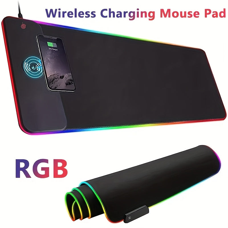 Extra-Large Glow-in-the-Dark 15W RGB Charging Mouse Pad - Fast Charge Desk Mat for Gaming &amp; Office Use - Phones, Laptops &amp; Tablets