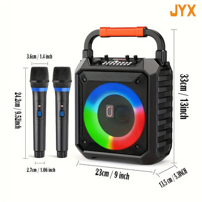 Hot-selling Model In 2025, with 2 Wireless Microphones, RGB Atmosphere Lighting, BT Speaker, Support USB/TF/AUX, Portable, Portable Speaker, Home, Outdoor, Holiday Gift, JYX Brand.