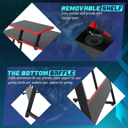 51 Inch Gaming Desk L Shaped Desk Corner Computer Desk Black Pink Desk with Large Monitor Stand Carbon Fiber Surface, Modern Design Suitable for Office And Workspace, Game Room