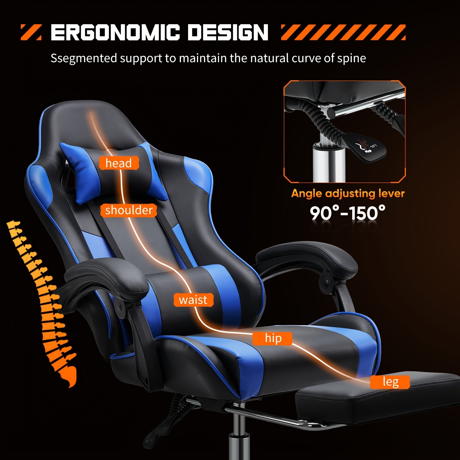 Video Game Desk Chair - Ergonomic Computer With Footrest And Comfy Lumbar Support, Recliner With Headrest, Fixed Up Armrest