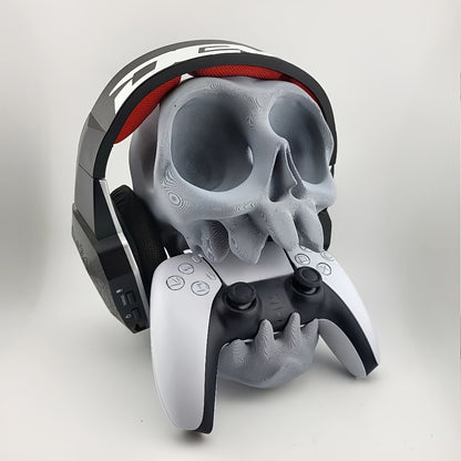 PS5 PS4 "2025 Esports Desktop Organizer! Skull Head PS5 PS4 Headset Controller Stand Dual-Slot | Gaming Room Audio-Visual Sync Portable Wall Mount
