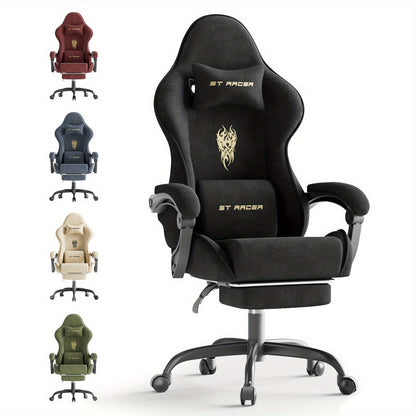 STRACER Velvet Fabric Gaming Chair With Footrest High Back Ergonomic Gamer Chair With Headrest And Massage Lumbar Cushion Racing Reclining Video Game Chair