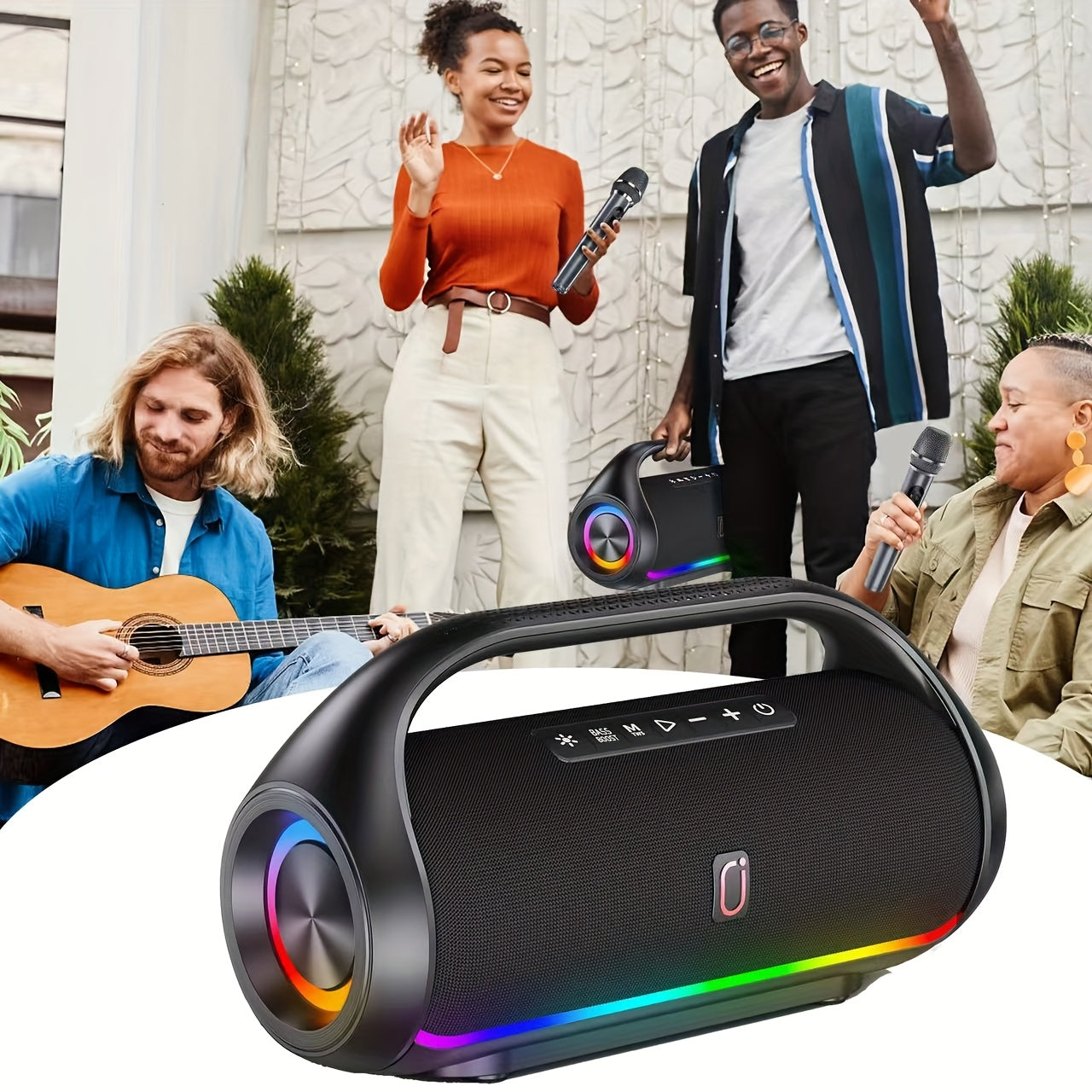 JYX D20 Portable Outdoor Wireless Bass Speaker - 3D Surround Sound, Wireless Stereo Wireless Speaker with Dazzling RGB Light, Powerful Deep Bass for Party, Gaming, Music - USB Rechargeable, 36V or Below, for Computers, Smartp