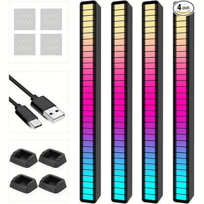 [2-Pack] RGB Music Level Indicator Light Bars - 32 Bit Sound Reactive USB LED for Gaming, Car, TikTok &amp; Streaming - Double The Light, Better Value