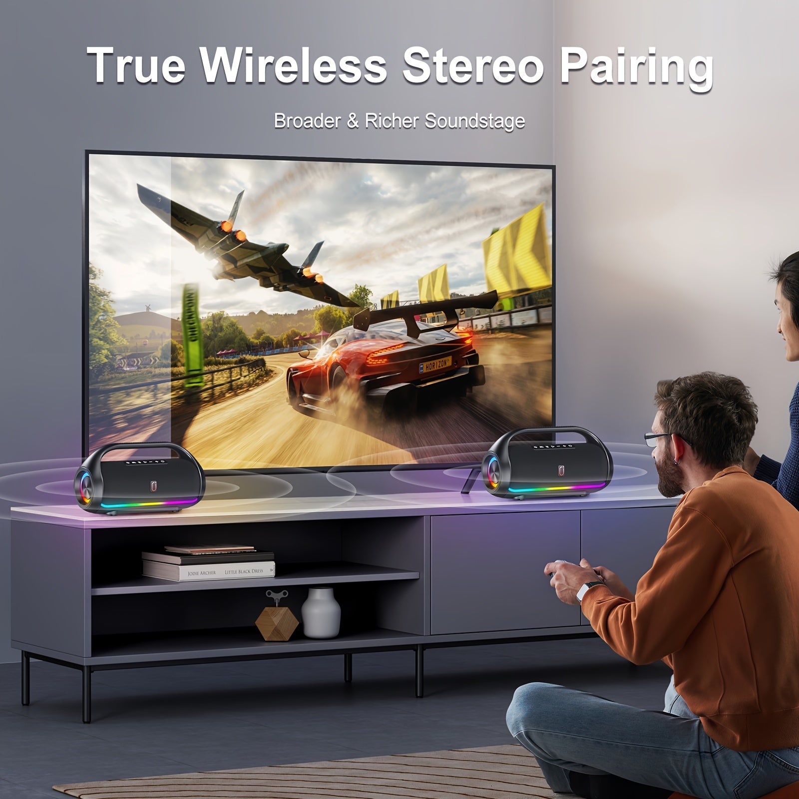 JYX D20 Portable Outdoor Wireless Bass Speaker - 3D Surround Sound, Wireless Stereo Wireless Speaker with Dazzling RGB Light, Powerful Deep Bass for Party, Gaming, Music - USB Rechargeable, 36V or Below, for Computers, Smartp