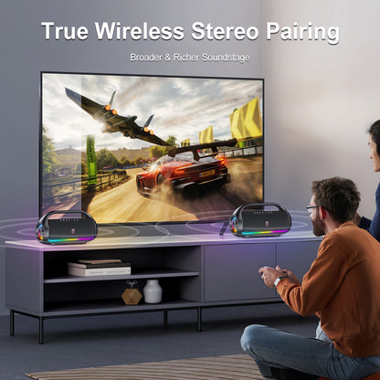 JYX D20 Portable Outdoor Wireless Bass Speaker - 3D Surround Sound, Wireless Stereo Wireless Speaker with Dazzling RGB Light, Powerful Deep Bass for Party, Gaming, Music - USB Rechargeable, 36V or Below, for Computers, Smartp