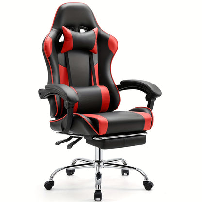 Video Game Desk Chair - Ergonomic Computer With Footrest And Comfy Lumbar Support, Recliner With Headrest, Fixed Up Armrest