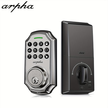 Arpha Smart Keyless Entry Door Lock - 100 Code Anti-Peek Combination, Auto Lock/Unlock, Easy Installation, Black & Orange, Low Battery Alarm, for Secure Home Access, Anti-Peeking, Smart Door Lock, One Touch Lock, Strong and H