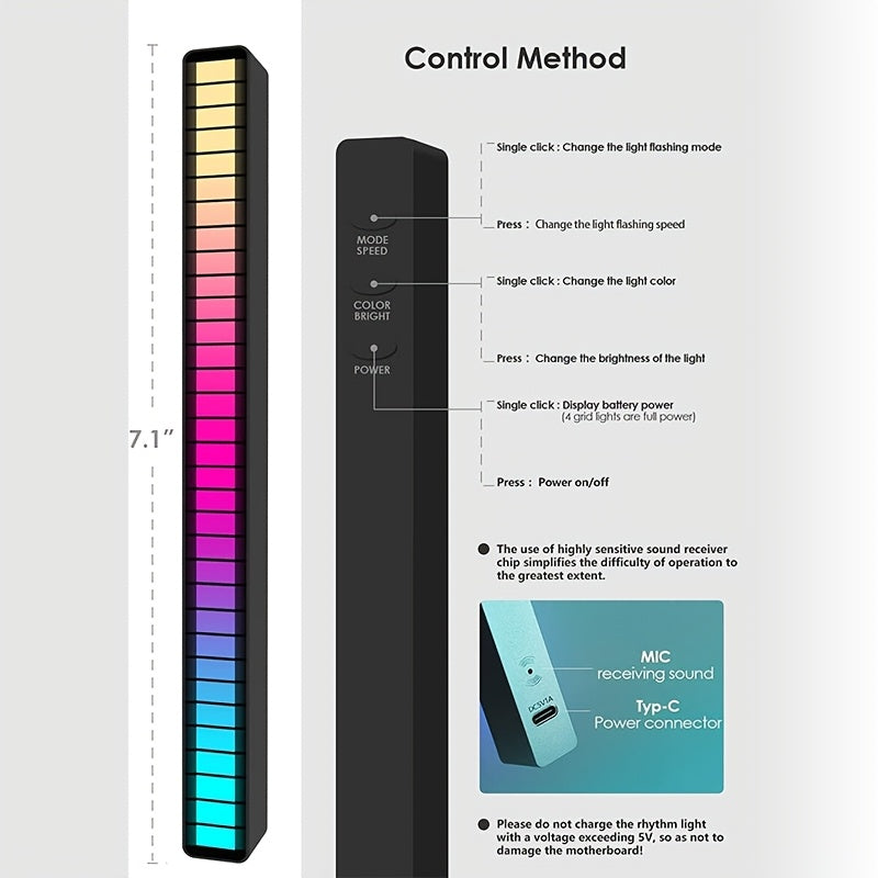 [2-Pack] RGB Music Level Indicator Light Bars - 32 Bit Sound Reactive USB LED for Gaming, Car, TikTok &amp; Streaming - Double The Light, Better Value
