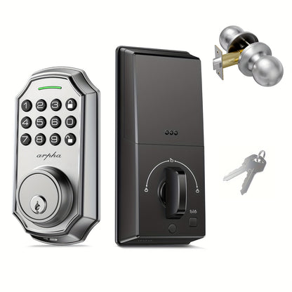 Arpha Smart Keyless Entry Door Lock - 100 Code Anti-Peek Combination, Auto Lock/Unlock, Easy Installation, Black & Orange, Low Battery Alarm, for Secure Home Access, Anti-Peeking, Smart Door Lock, One Touch Lock, Strong and H