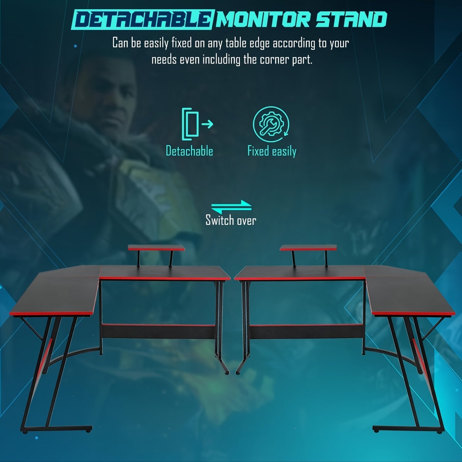 51 Inch Gaming Desk L Shaped Desk Corner Computer Desk Black Pink Desk with Large Monitor Stand Carbon Fiber Surface, Modern Design Suitable for Office And Workspace, Game Room