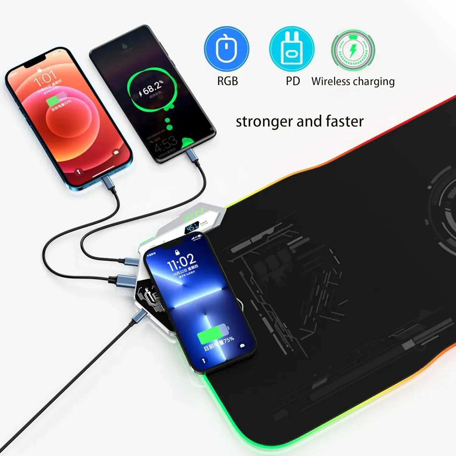 Extra-Large Glow-in-the-Dark 15W RGB Charging Mouse Pad - Fast Charge Desk Mat for Gaming &amp; Office Use - Phones, Laptops &amp; Tablets