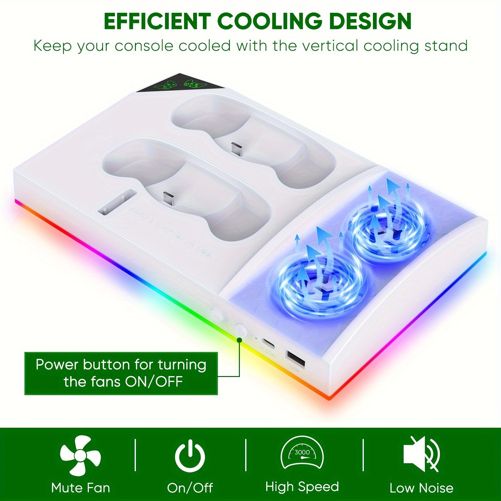 Upgrade RGB Cooling Fan Stand for Xbox Series S Console - 15 Colorful Lights, Dual Controller Charging Station & Cooler Base System - For Xbox Series S - With 2 * 1400mAh Rechargeable Battery - Perfect Gift for Gamers
